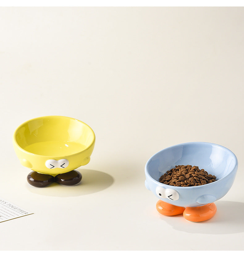 Tilted Cute Face Ceramic Pet Bowl