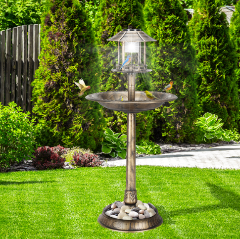 Solar-Lit Bird Bath