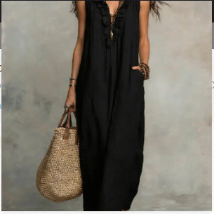 Women's Ruffle A-Line Dress with Pockets