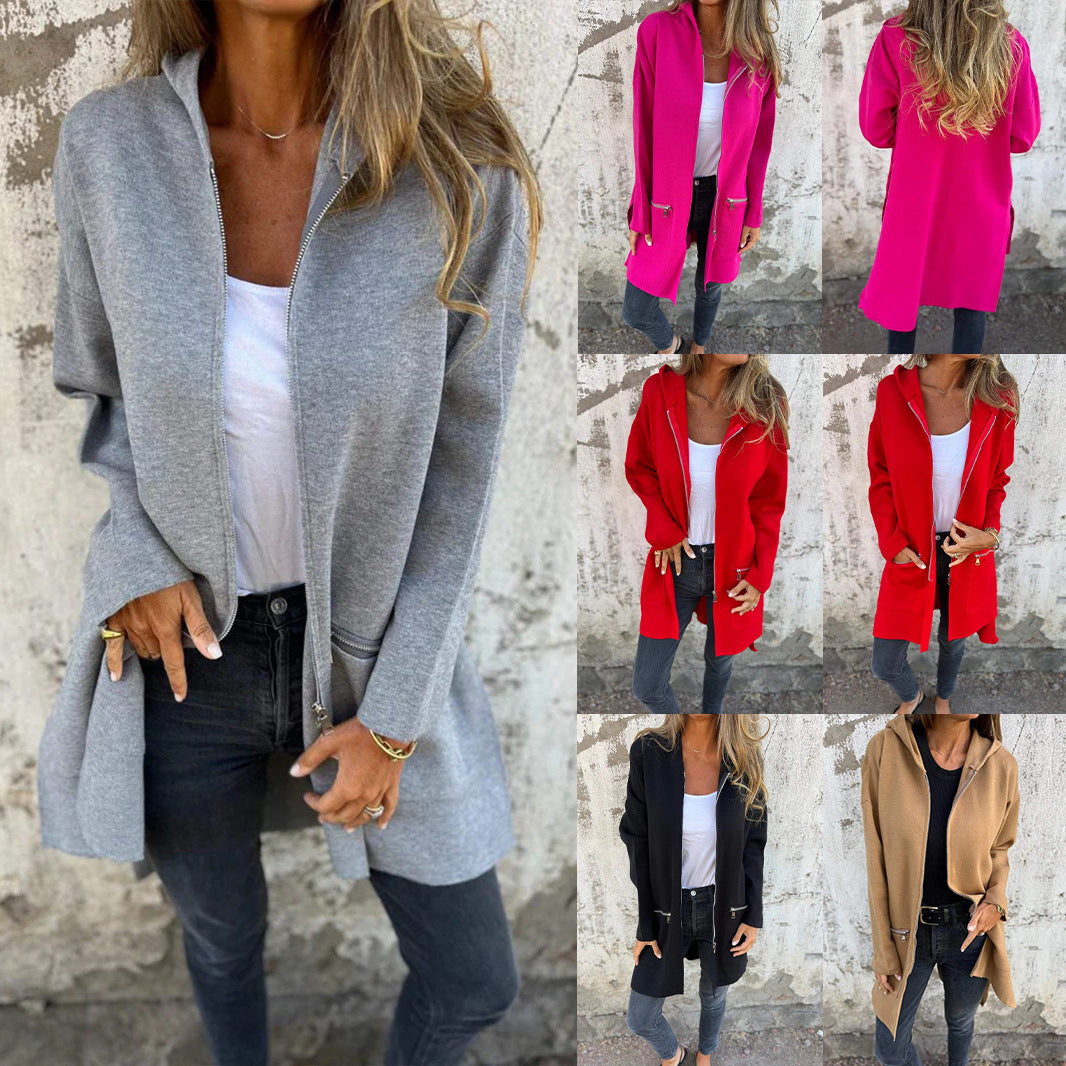 Hooded Zip-Up Cardigan Coat