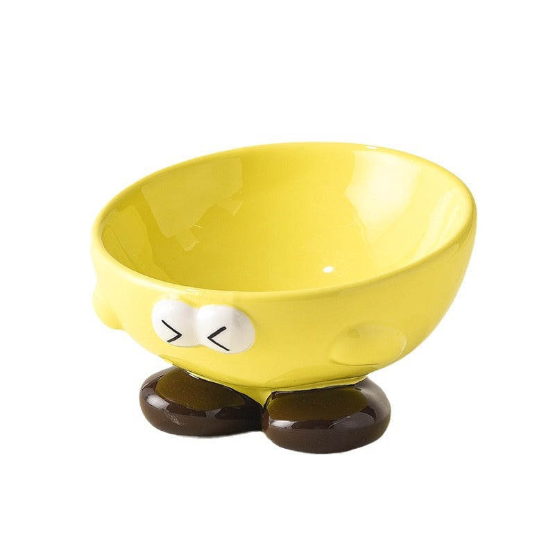 Tilted Cute Face Ceramic Pet Bowl