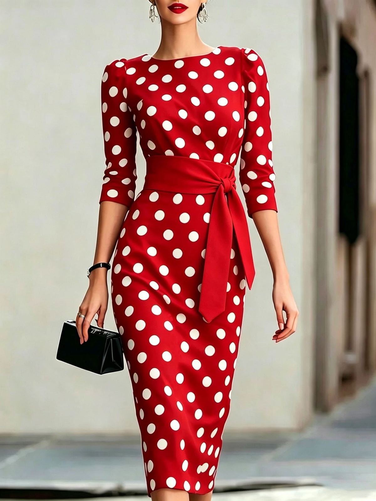Women's Belted Midi Pencil Dress
