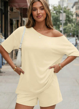 Modal Slant-Neck Top & Shorts Set