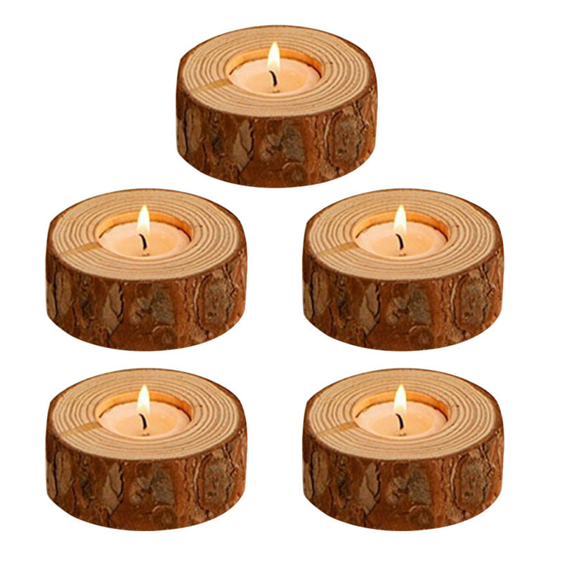 Wooden Candle Holder with Candles