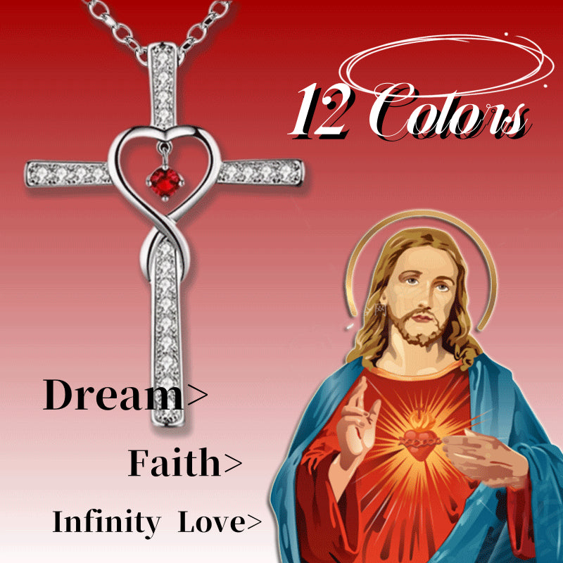 Birthstone Cross Heart Necklace