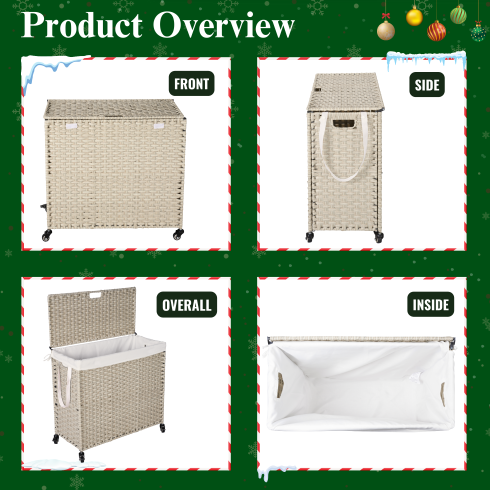 Rolling Laundry Hamper with Lid (160 L)