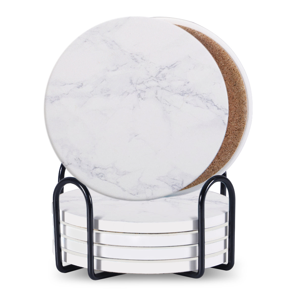 Marble Ceramic Coasters with Stand (6)