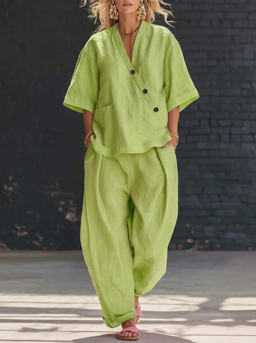 Cotton-Linen Top & Pants Set