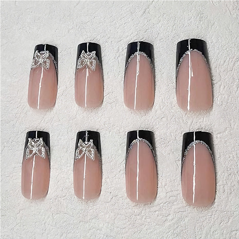 Black & Pink Butterfly Press-On Nails (24 Pcs)