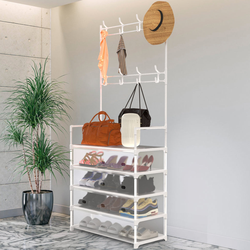 5-Tier Shoe Rack with Coat Hanger