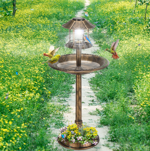 Solar-Lit Bird Bath