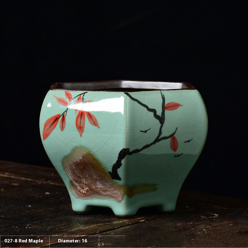Hand-Painted Celadon Hexagon Planter