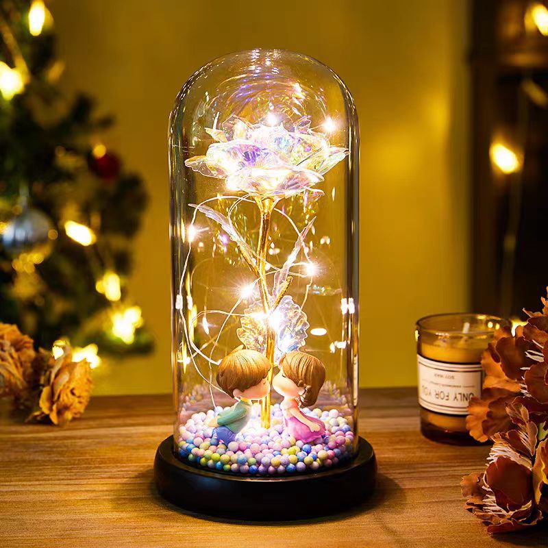 Galaxy Foil Rose in Glass Dome