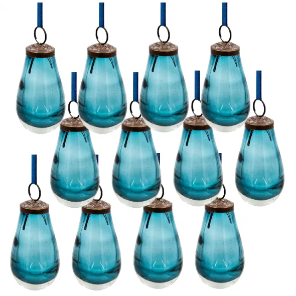 Blue Teardrop Glass Ornaments (12 pcs)