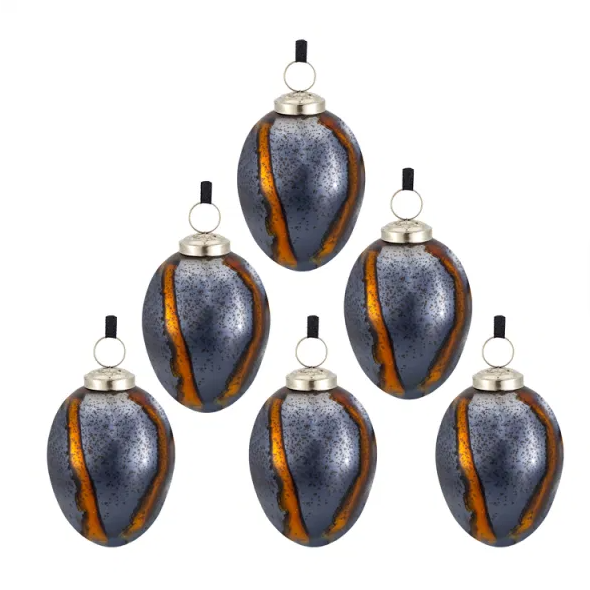 Black & Gold Egg Glass Ornaments (Set of 6)