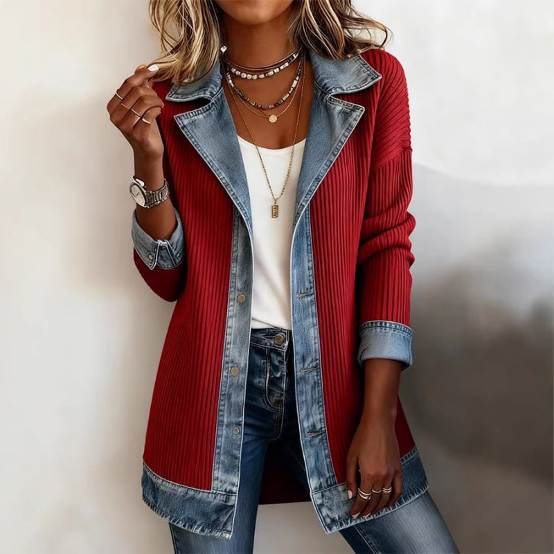 Denim-Trim Patchwork Jacket