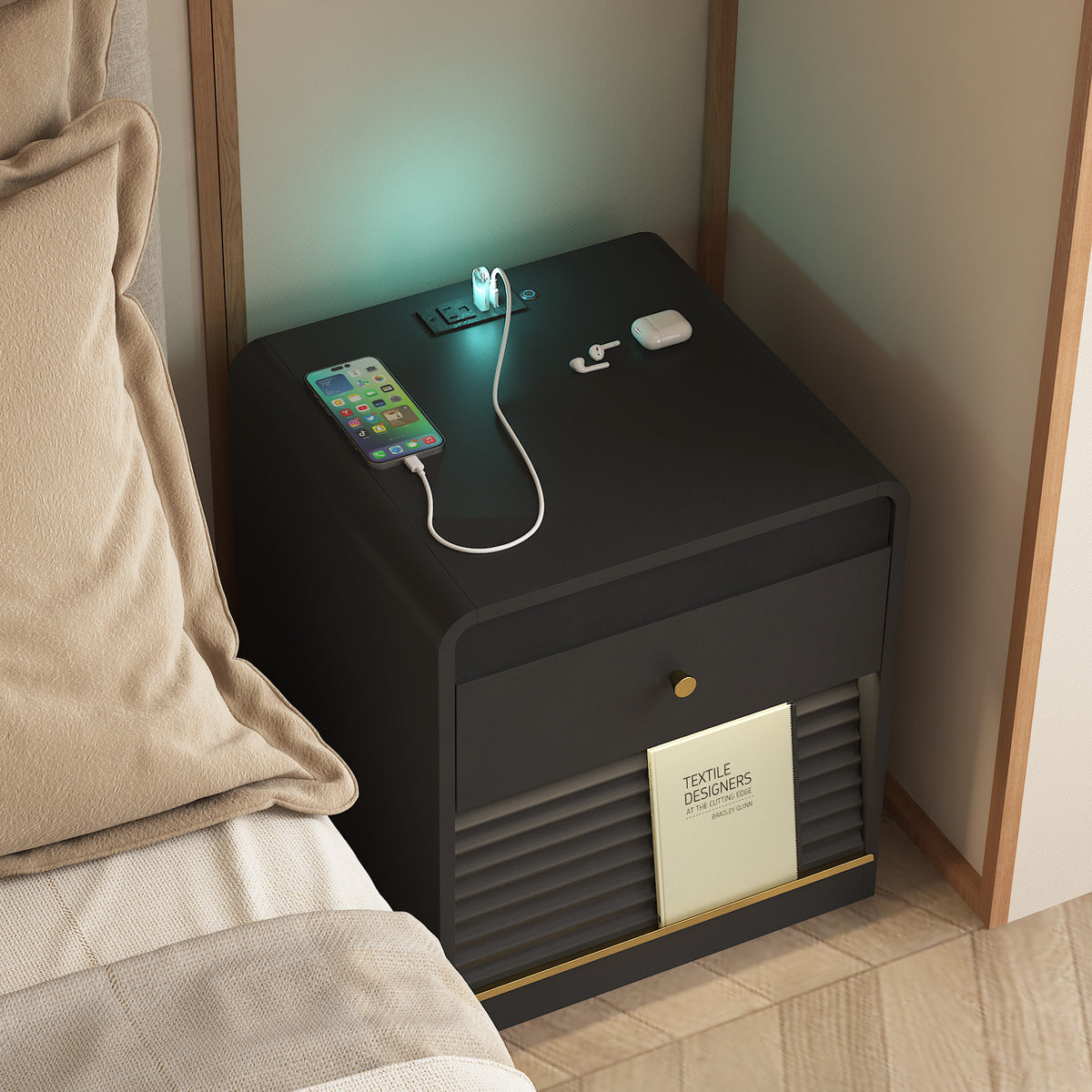 LED Nightstand with Charging Station