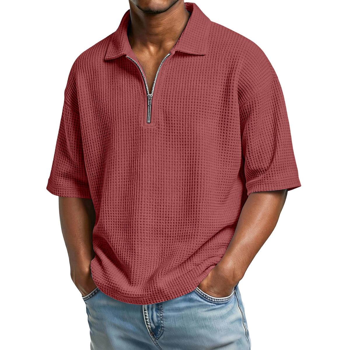 Men's Waffle-Knit Camp-Collar Shirt