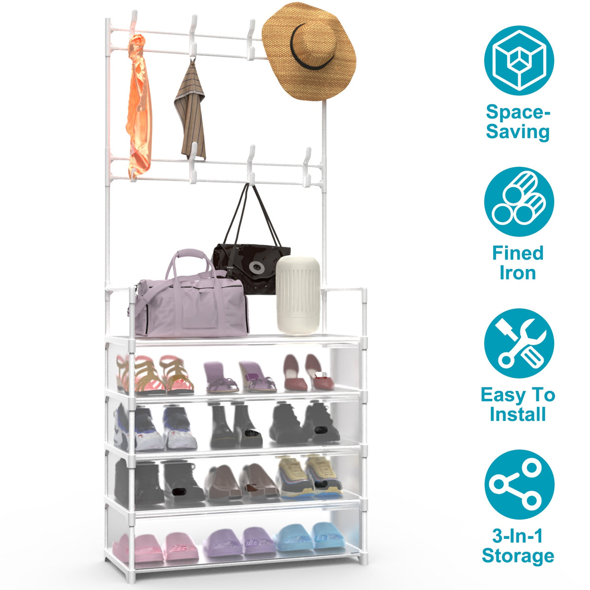 5-Tier Shoe Rack with Coat Hanger