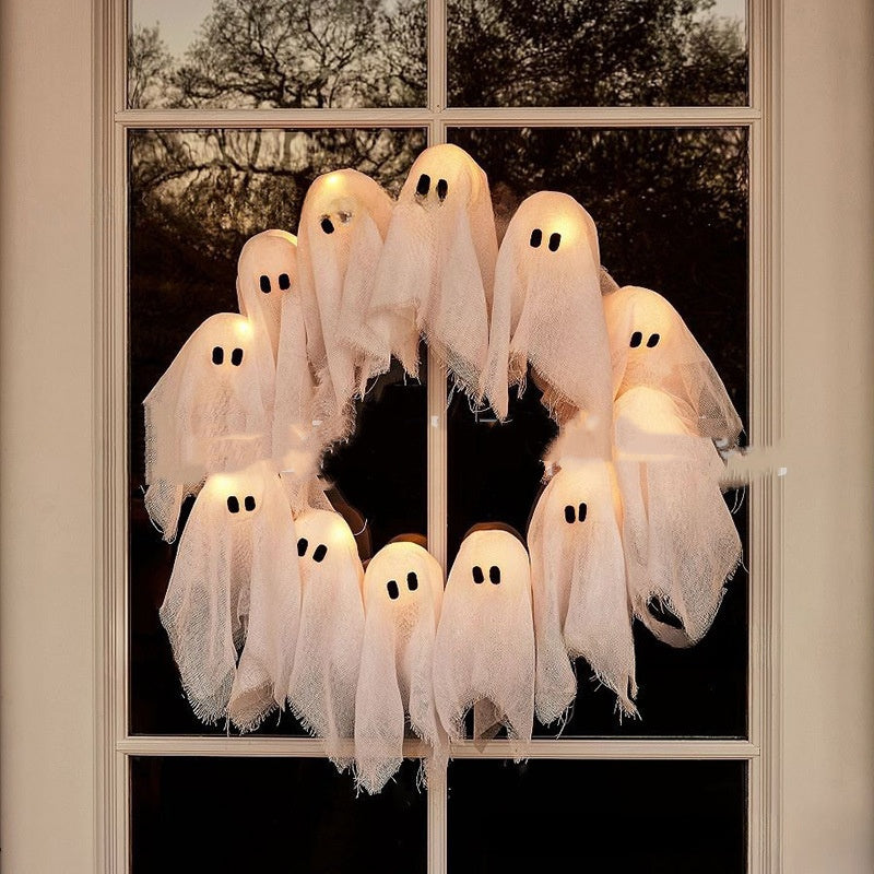 Light-Up Halloween Ghost Wreath