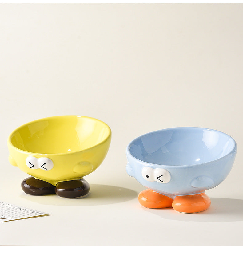 Tilted Cute Face Ceramic Pet Bowl