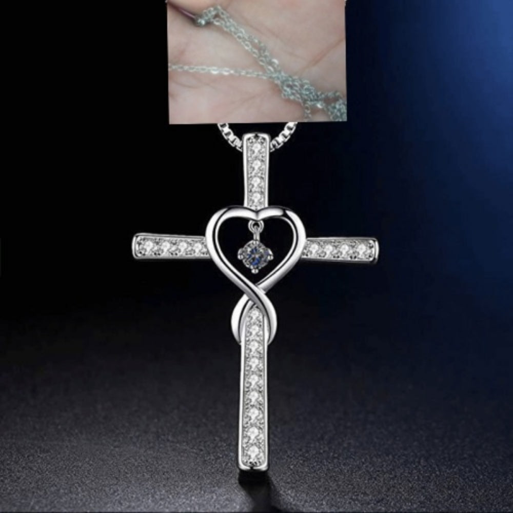 Birthstone Cross Heart Necklace