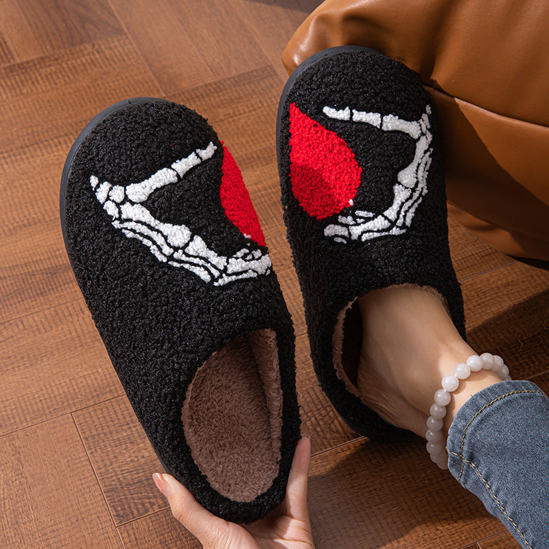 Skeleton Hand Heart Slippers