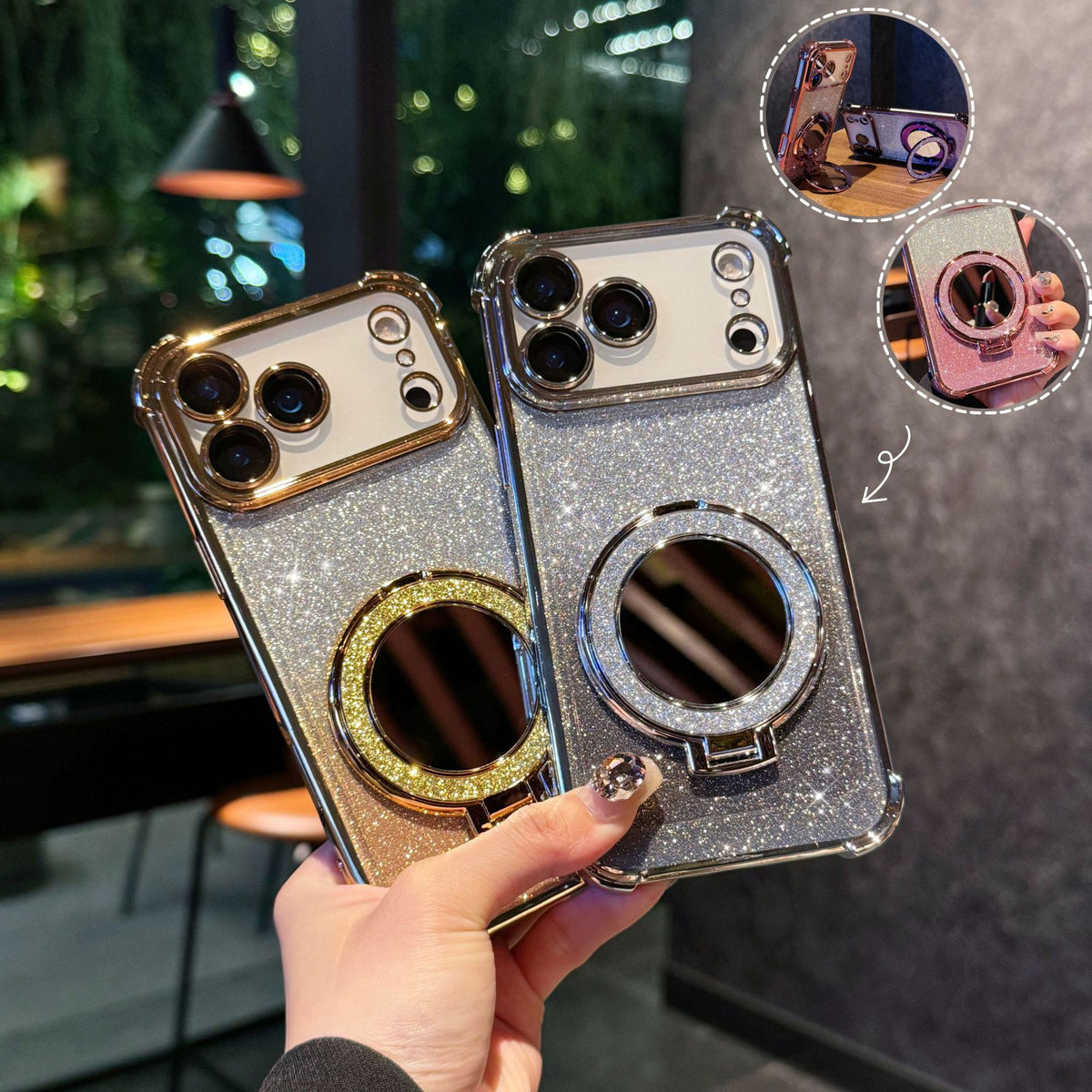 Glitter Mirror Magnetic Stand Case for iPhone 17