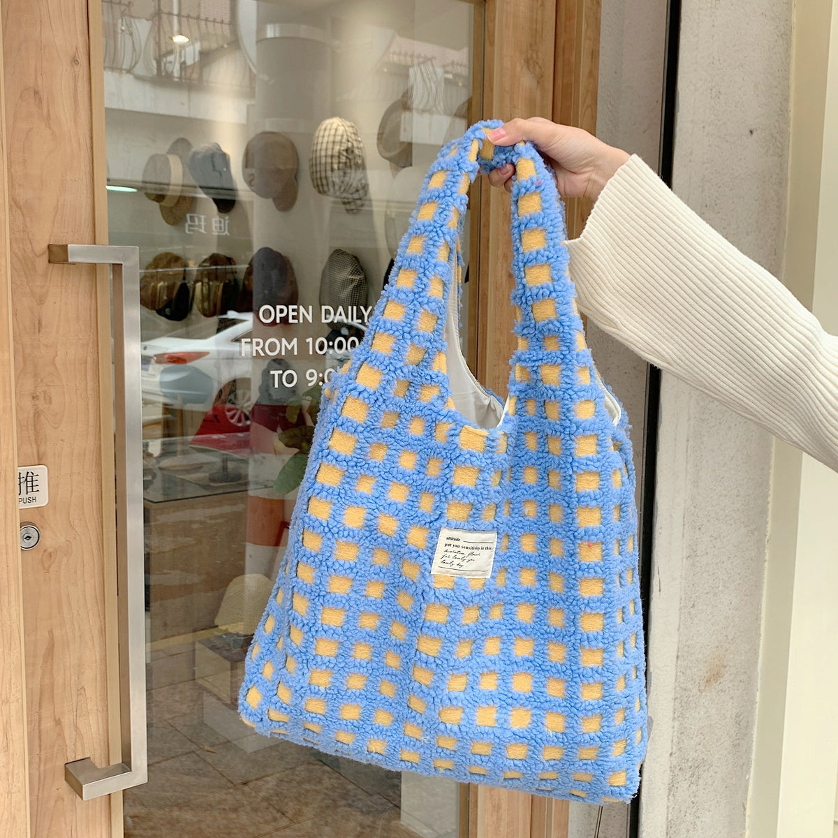 Plaid Plush Tote Bag