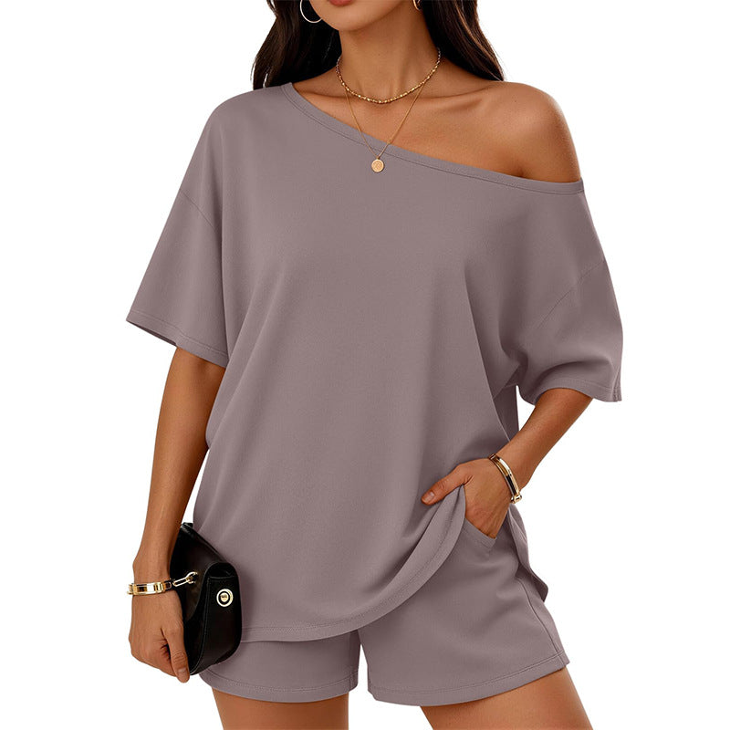 Modal Slant-Neck Top & Shorts Set