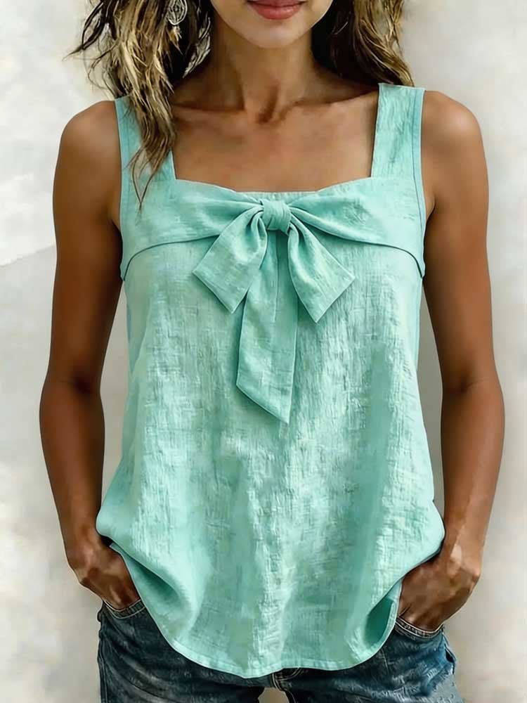 Women's Square-Neck Linen-Blend Tank