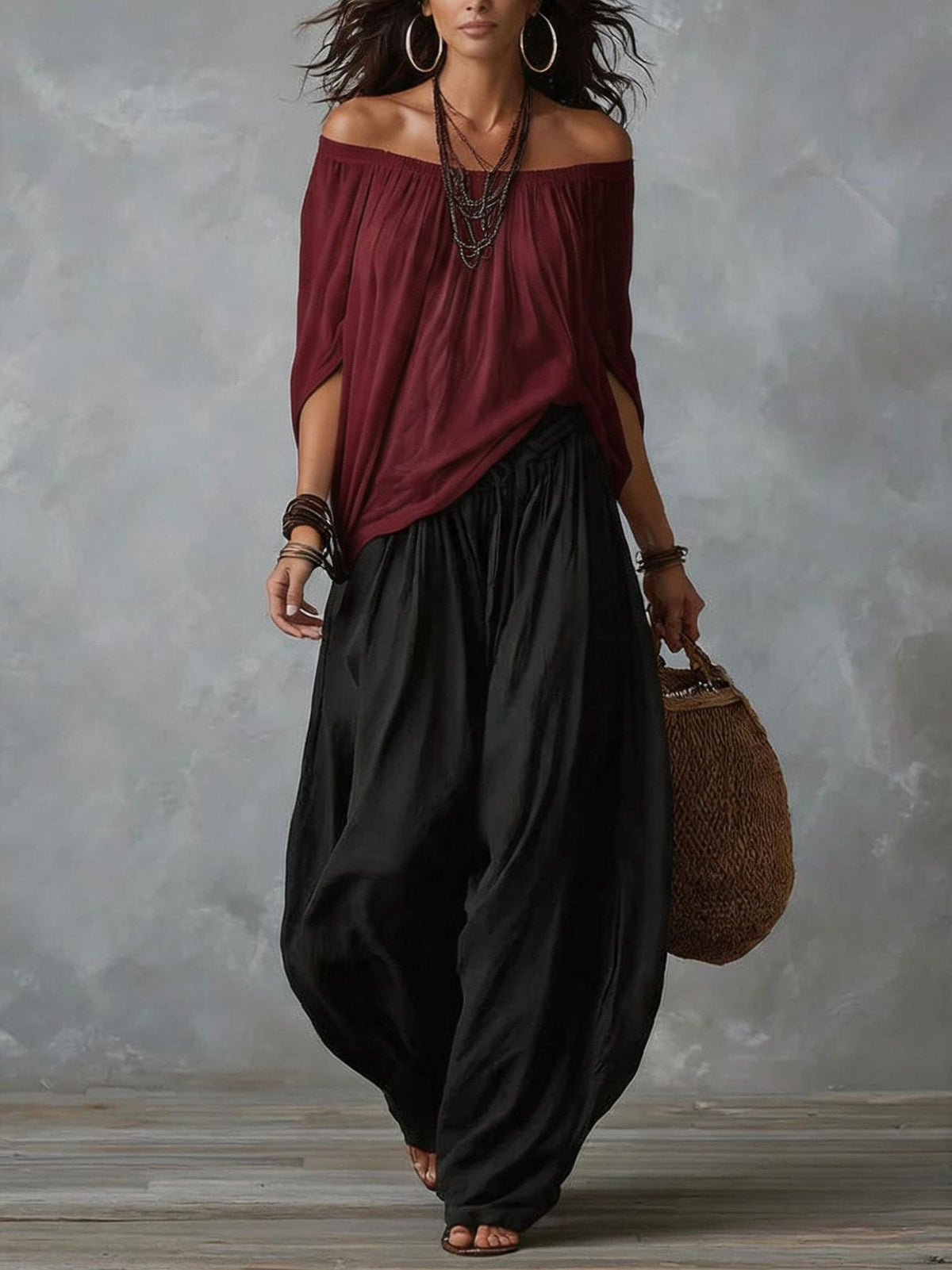 Off-Shoulder Top & Flare Pants Set