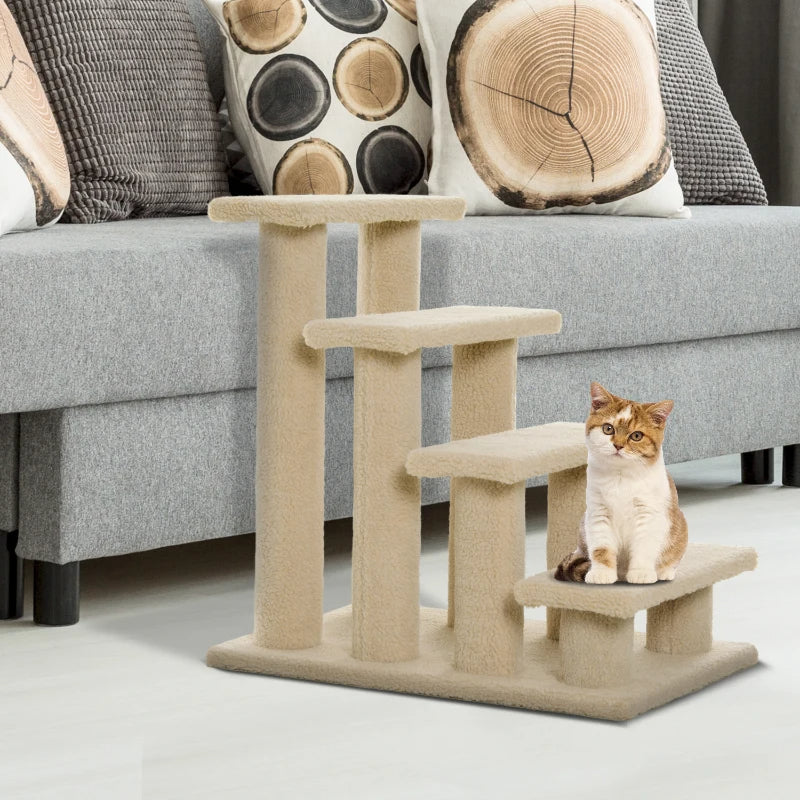 4-Step Carpeted Cat Stairs with Scratching Posts