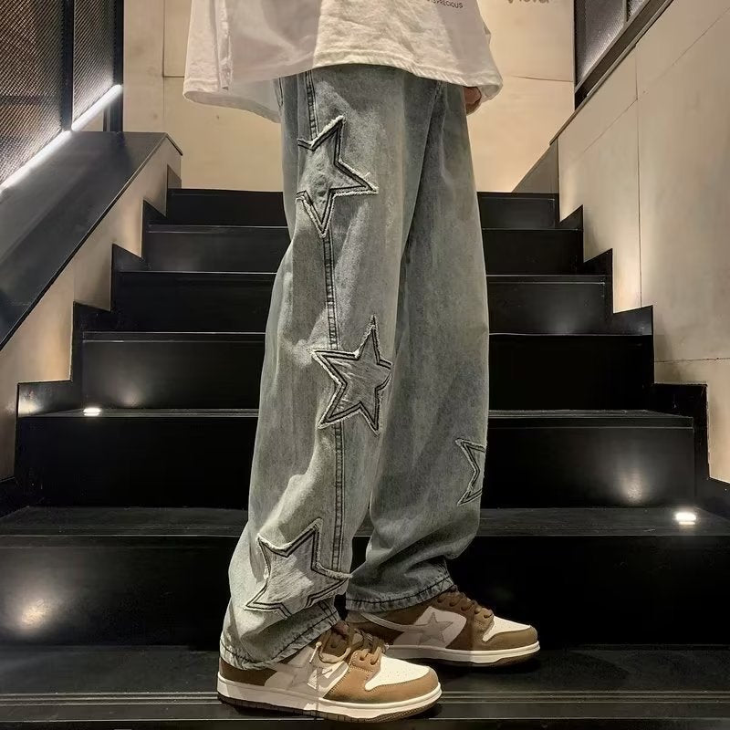 Star Embroidered Wide-Leg Jeans