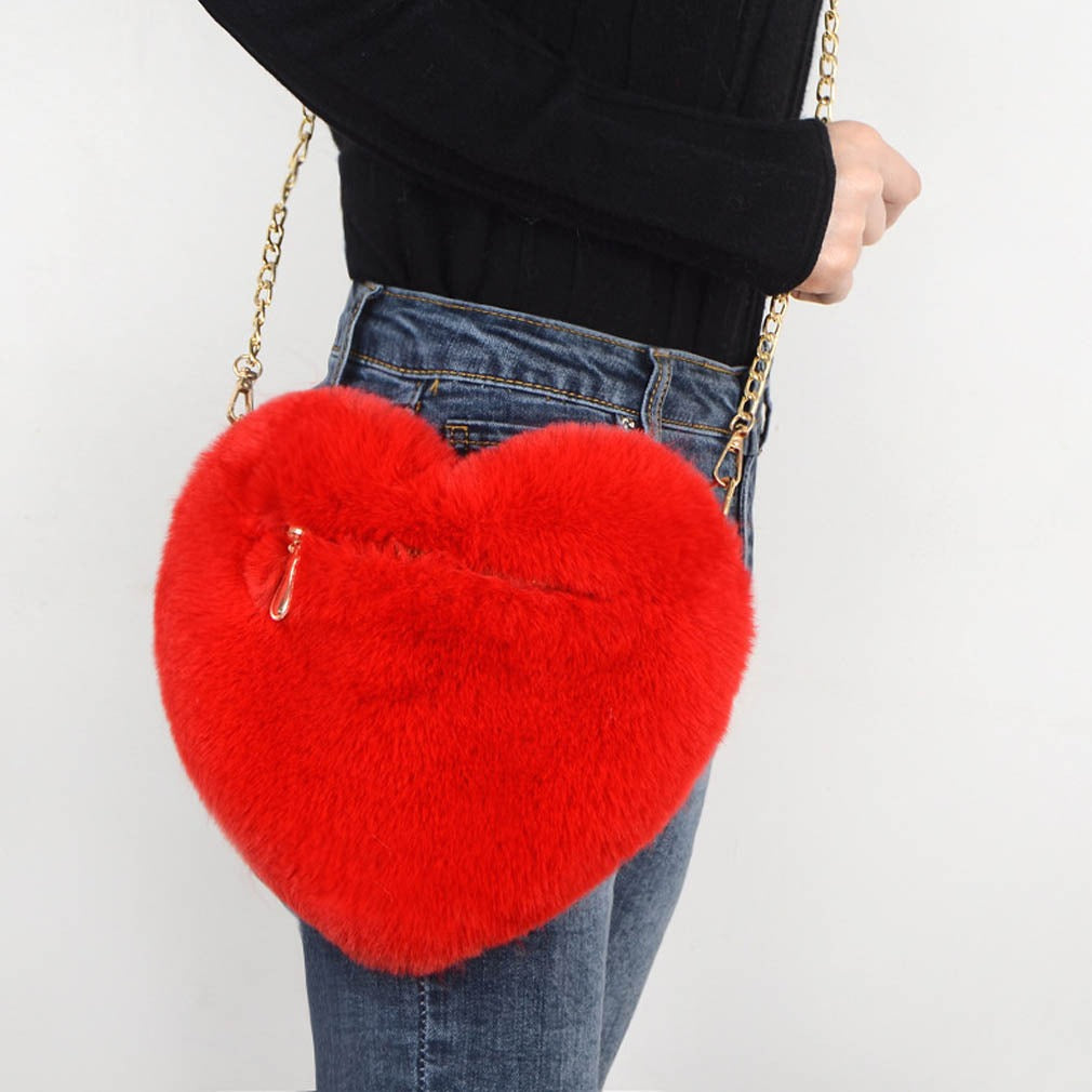 Plush Heart Chain Shoulder Bag