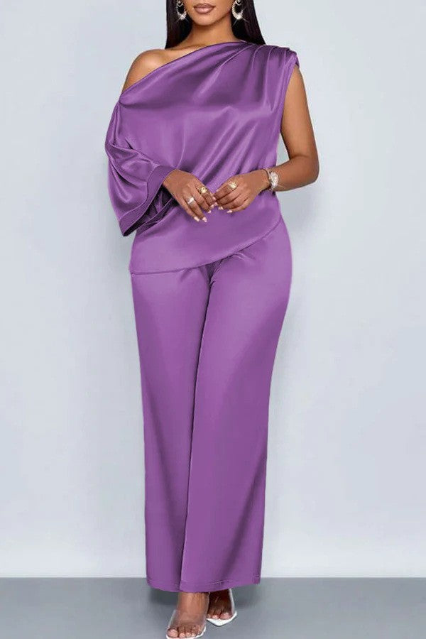 Women's Corduroy Off-Shoulder Top & Trousers Set