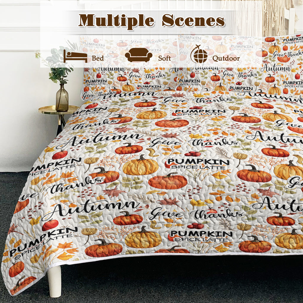 Autumn Pumpkin & Leaves Quilt Set