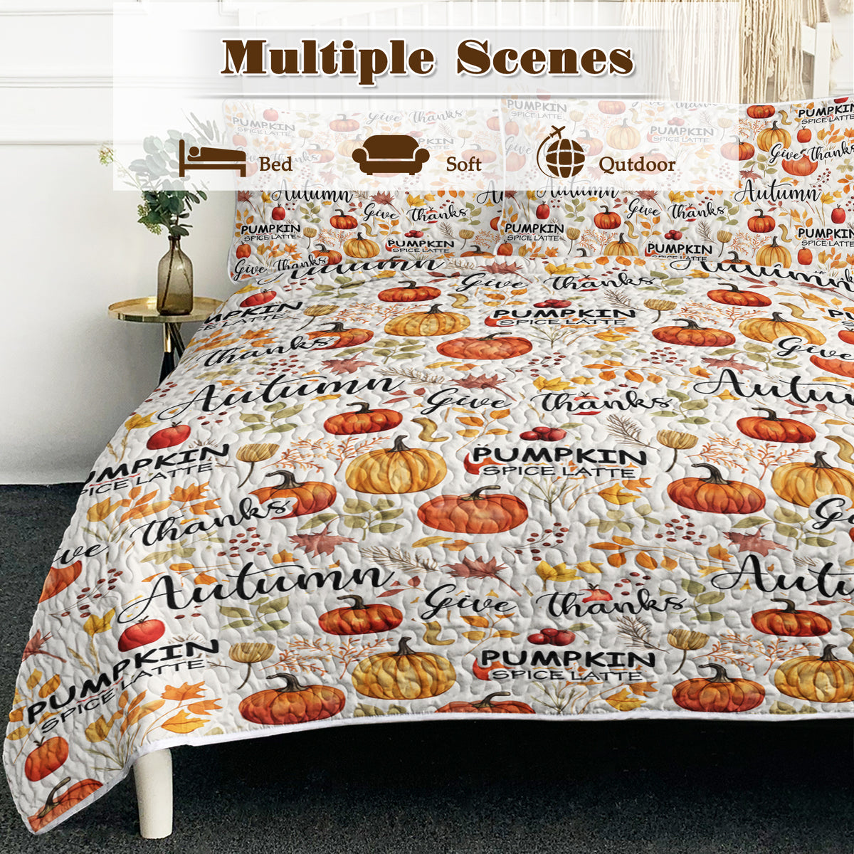 Autumn Pumpkin & Leaves Quilt Set
