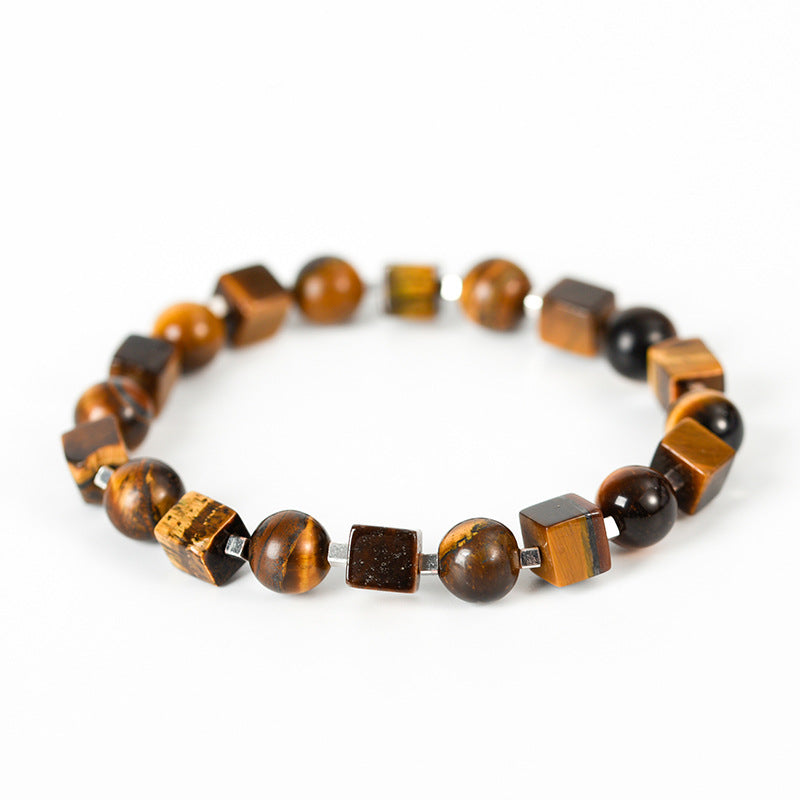 Gemstone Cube & Gold Bead Bracelet