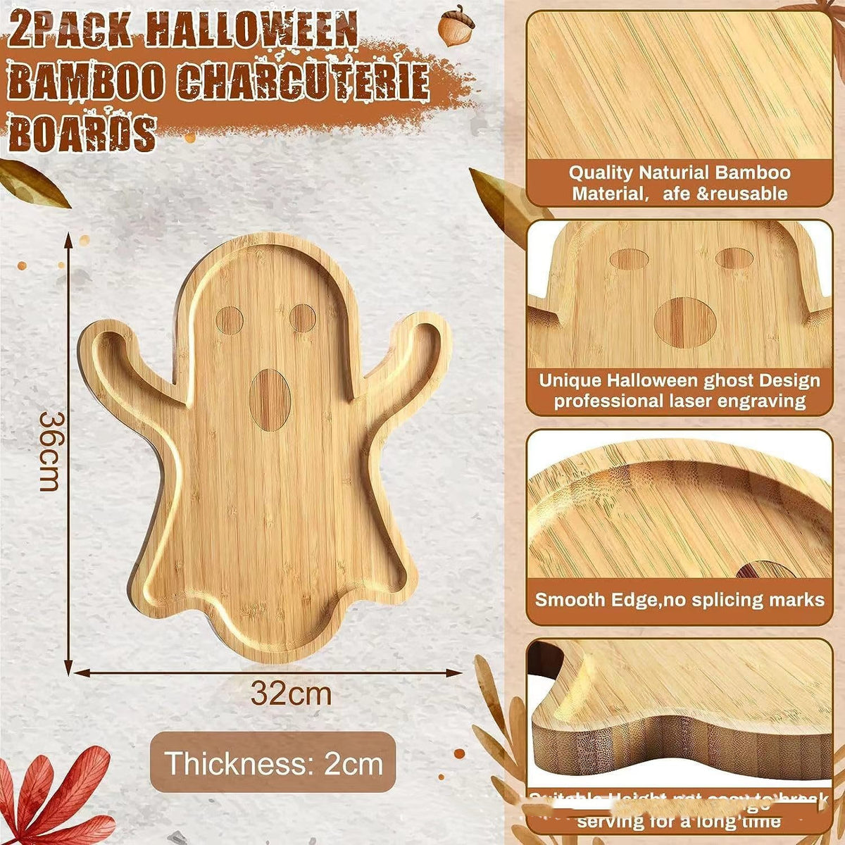Ghost-Shaped Wooden Serving Tray