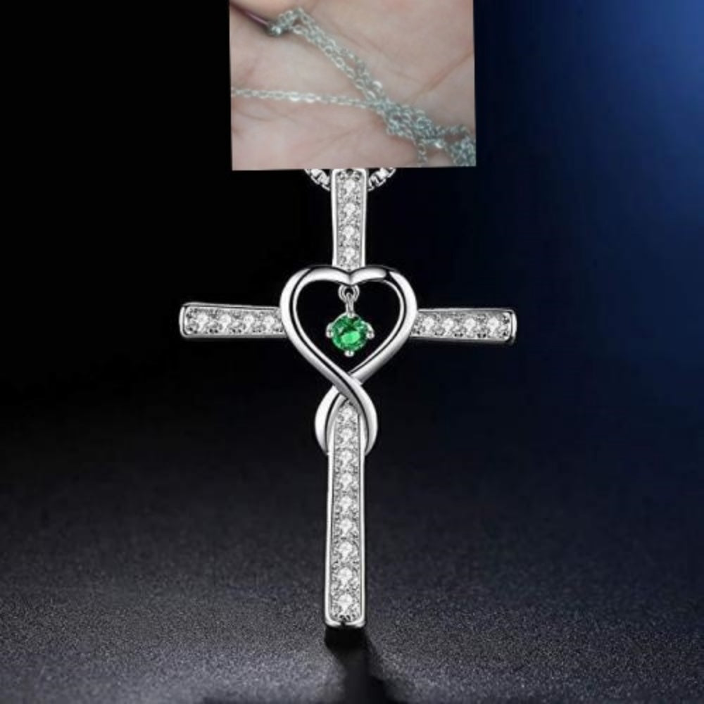 Birthstone Cross Heart Necklace