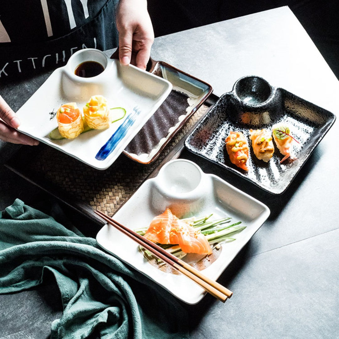 Ceramic Dumpling Plate with Sauce Dish