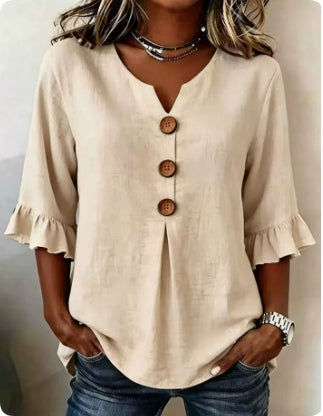 Ruffle-Sleeve Button Blouse