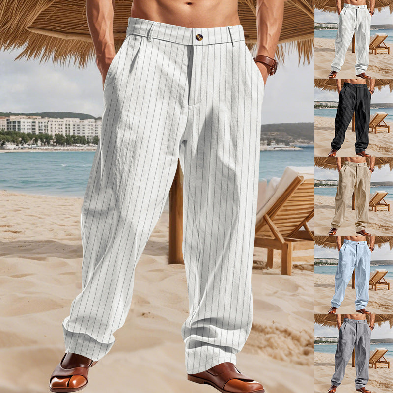 Men's Striped Linen Wide-Leg Pants