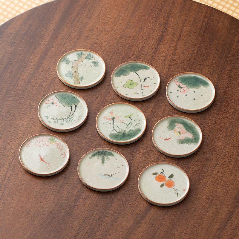 Hand-Painted Lotus Ceramic Coaster