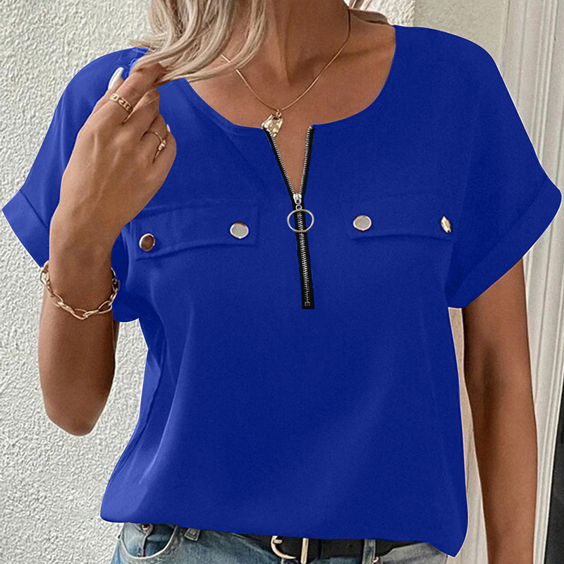 V-Neck Zipper Top