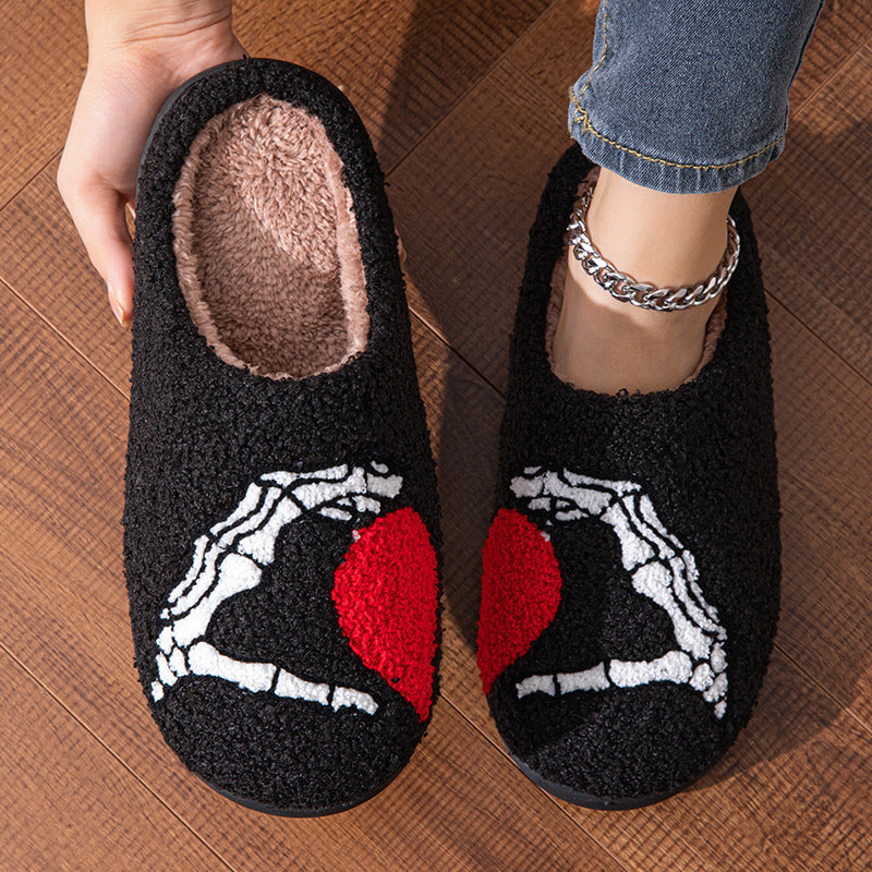 Skeleton Hand Heart Slippers