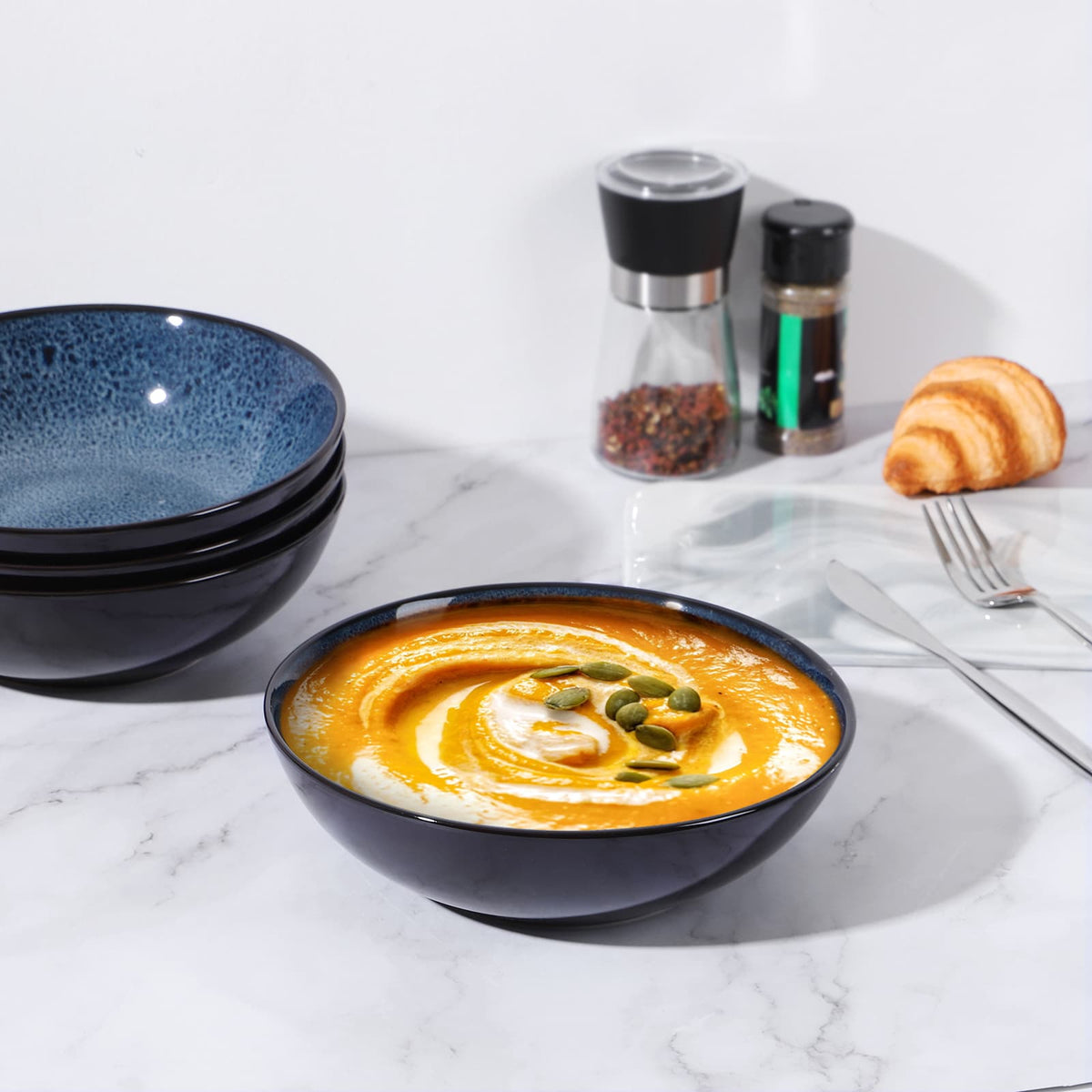 Peacock Blue Ceramic Bowls (Set of 4)