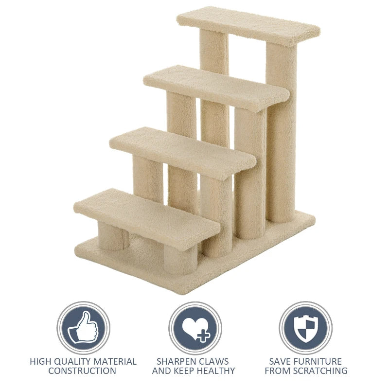 4-Step Carpeted Cat Stairs with Scratching Posts