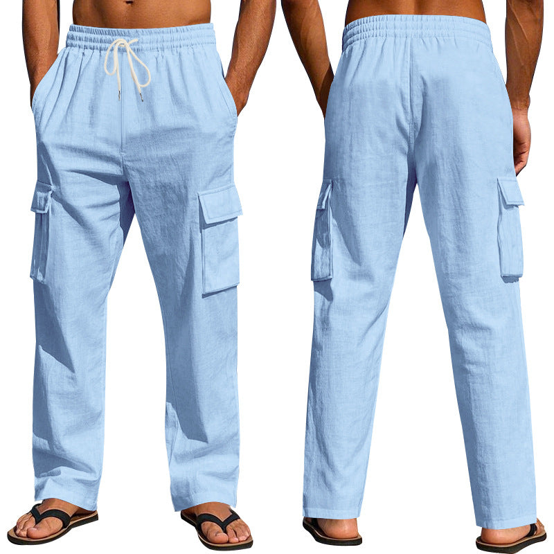 Men's Linen Wide-Leg Cargo Pants